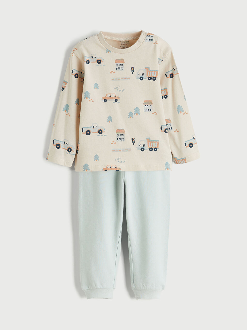 Bej Baskılı Erkek Bebek Tişört ve Jogger Eşofman Altı