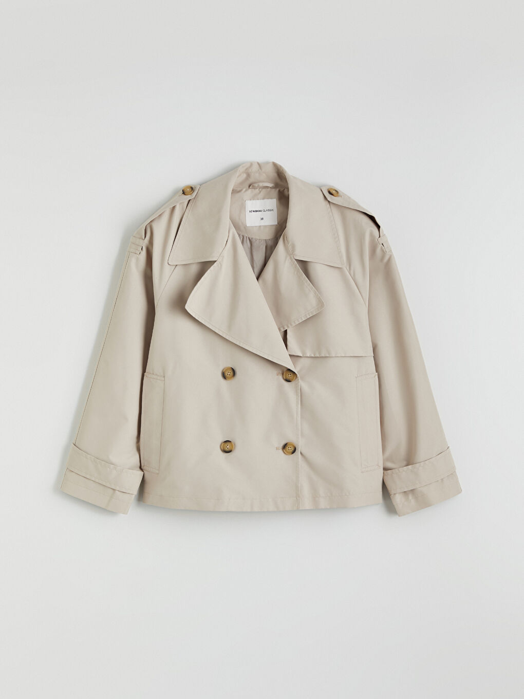 Bej Kruvaze Yaka Oversize Kadın Trençkot-5