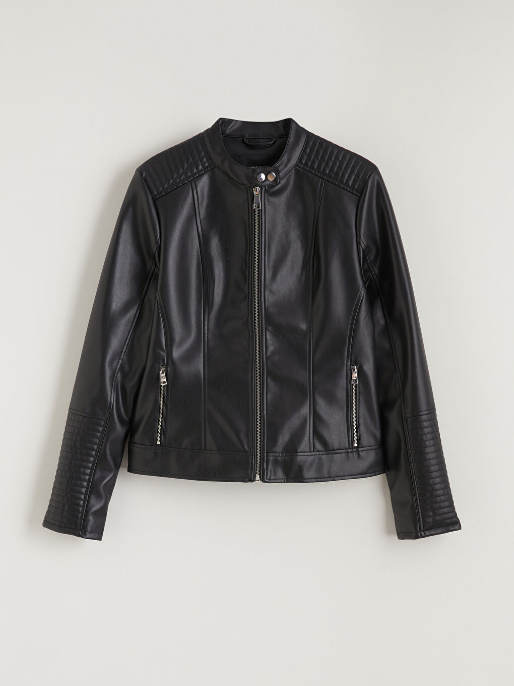 Women's Biker Collar Faux Leather Jacket-5