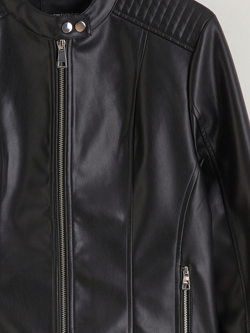 Women's Biker Collar Faux Leather Jacket-6