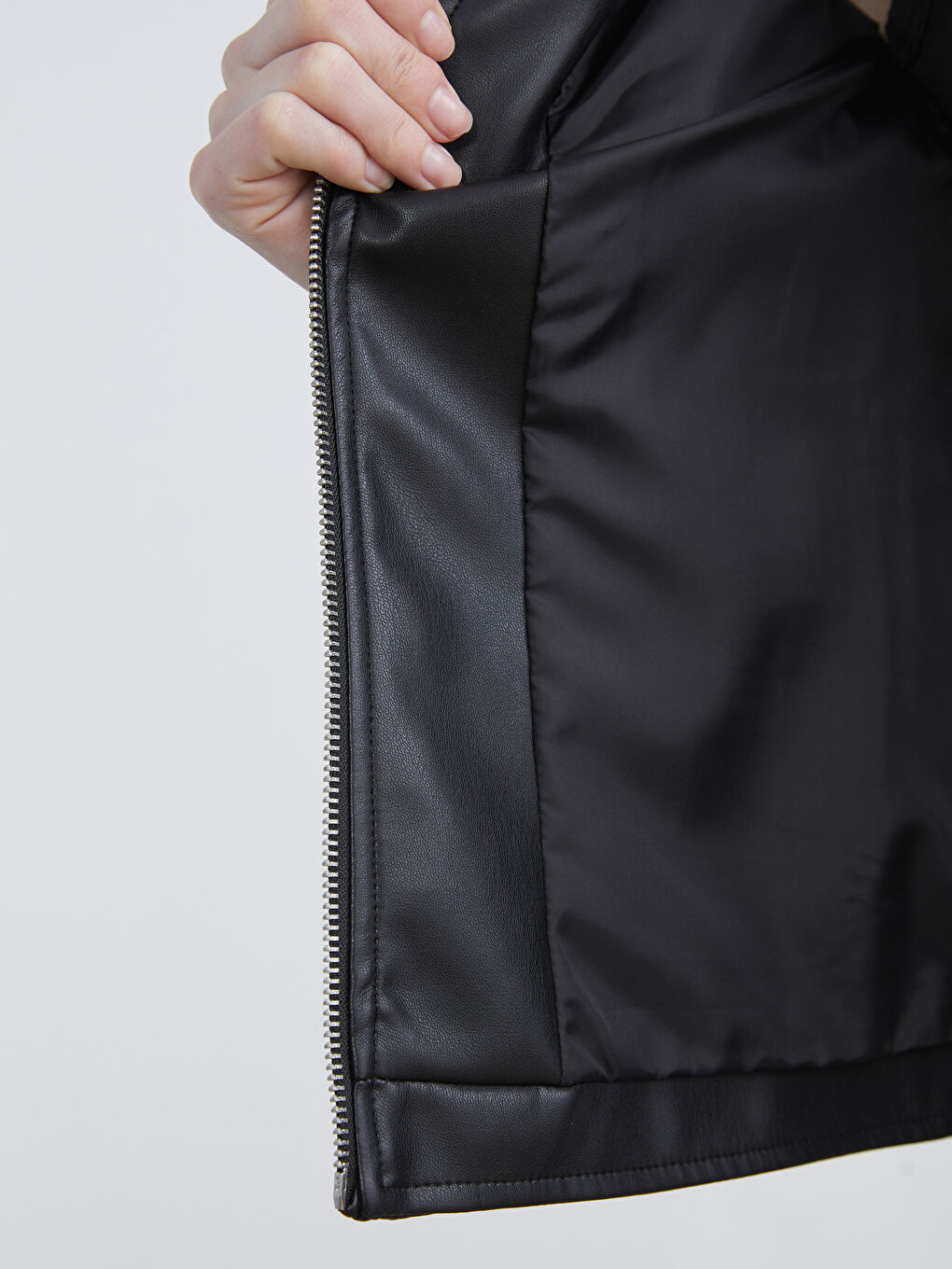 Women's Biker Collar Faux Leather Jacket-3