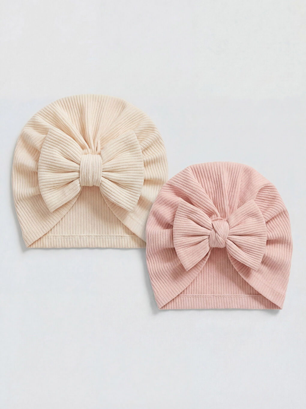 Ekru Fiyonk Detaylı Kız Bebek Bere 2'li-3