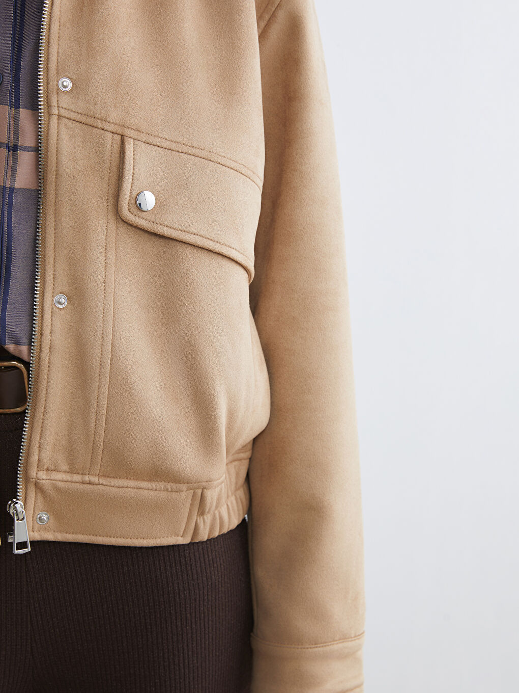 Женско яке с висока яка от изкуствен велур-2