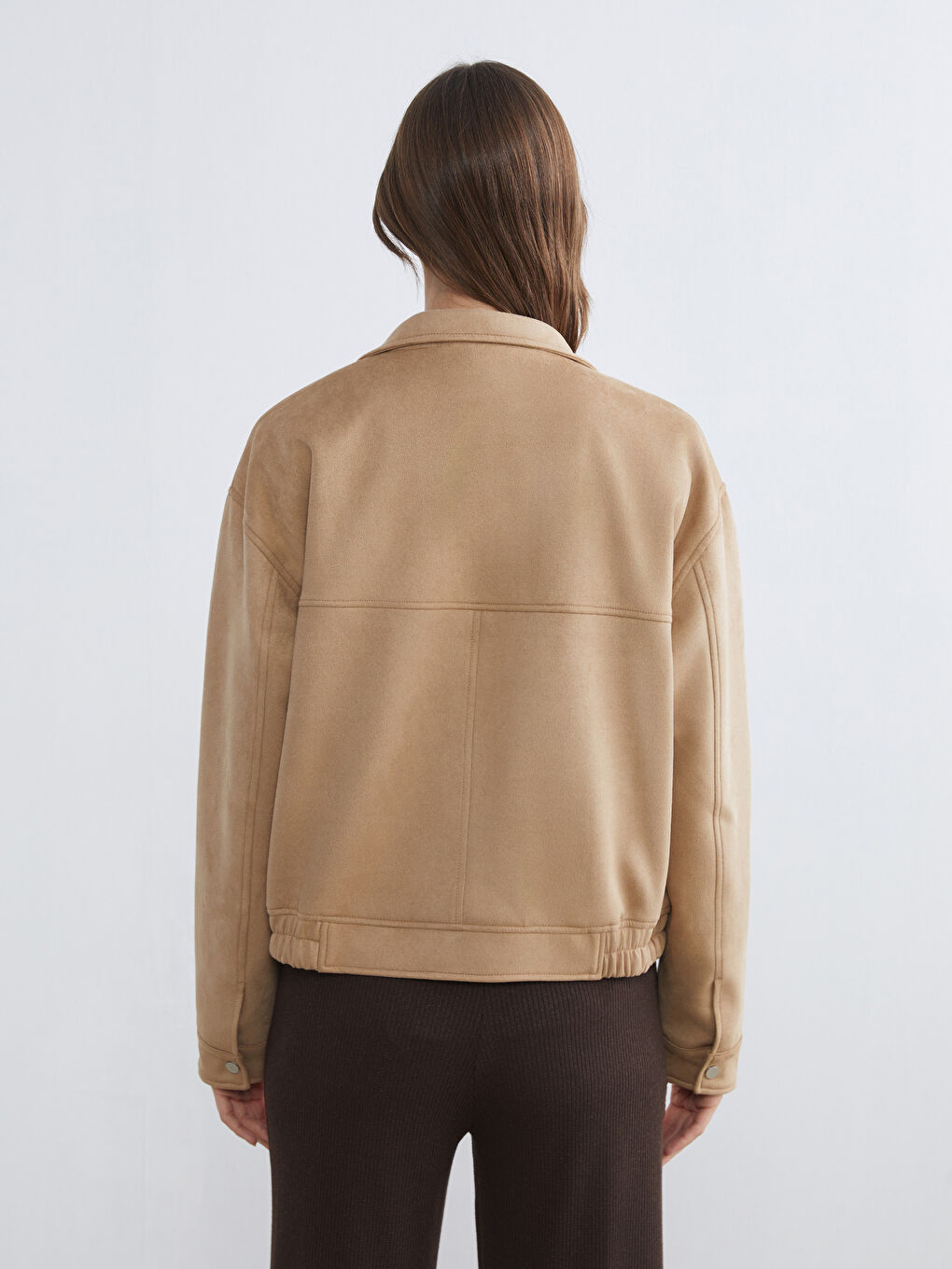 Женско яке с висока яка от изкуствен велур-4