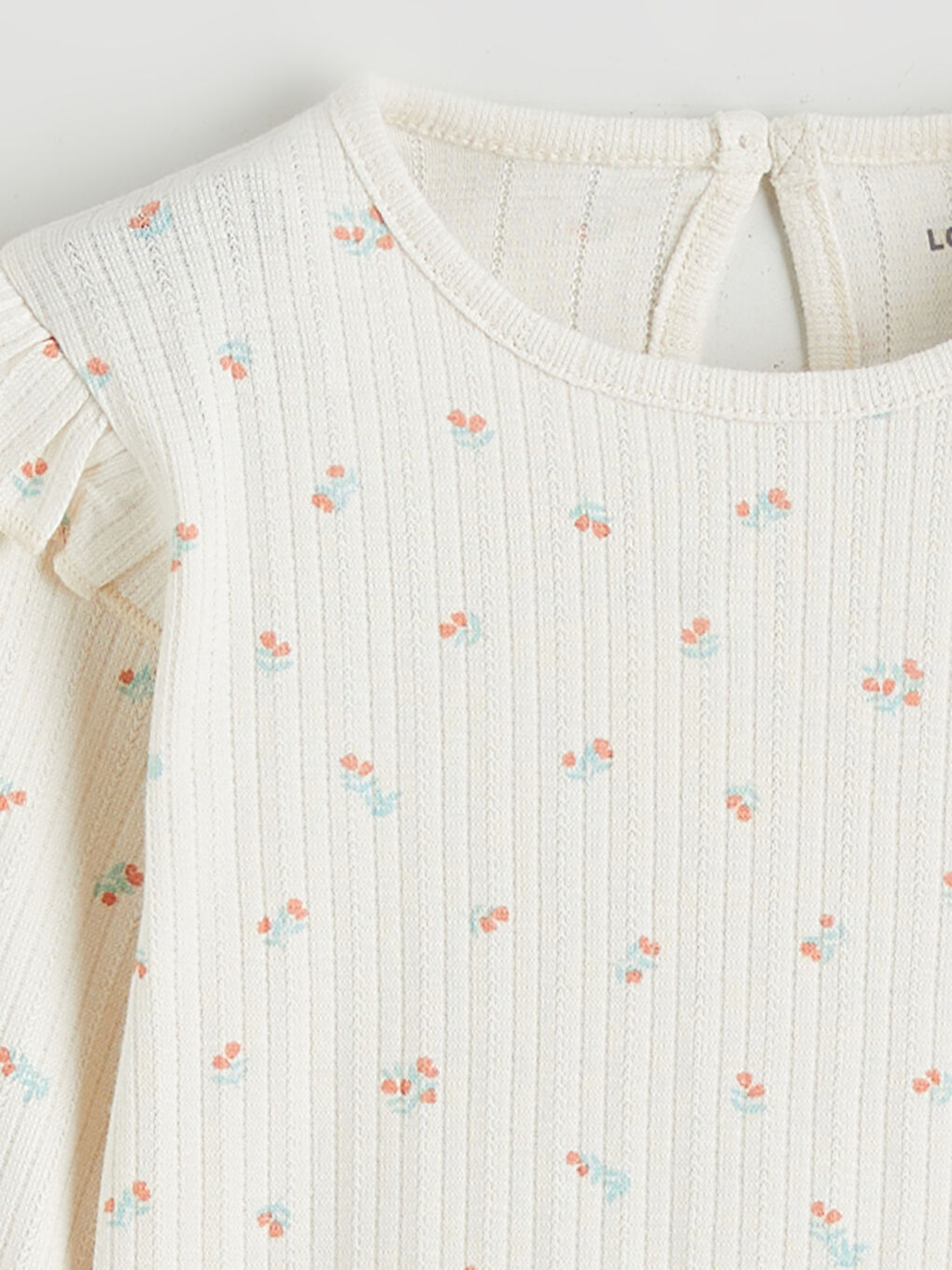 Ekru Bisiklet Yaka Çiçekli Fırfırlı Kız Bebek Bluz-2