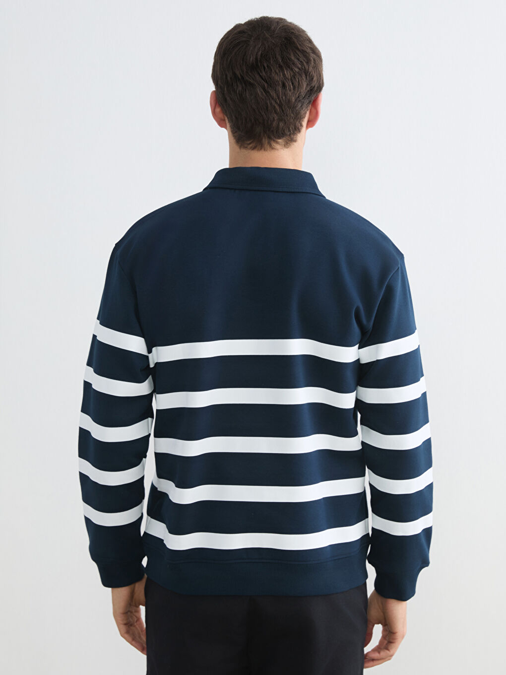 Polo Collar Striped Men's Heavyweight Sweatshirt-3