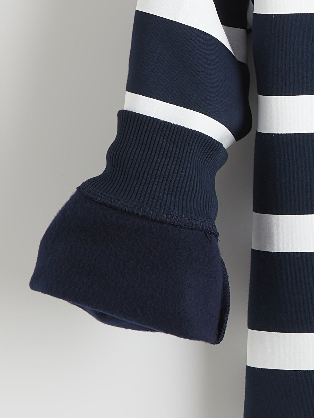 Lacivert Polo Yaka Çizgili Erkek Kalın Sweatshirt-1