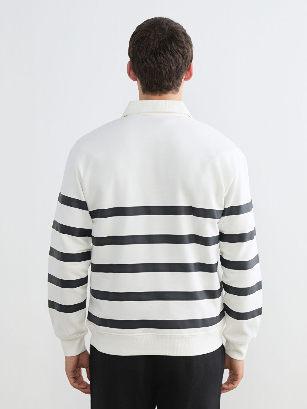 Striped Polo Collar Men's Heavyweight Sweatshirt-3