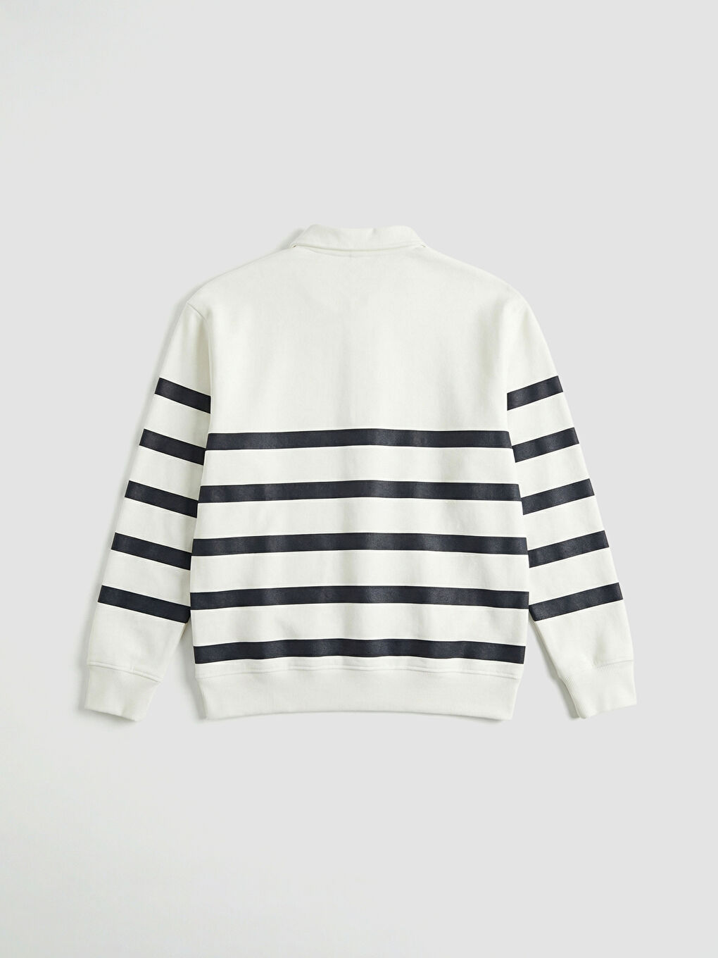 Beyaz Polo Yaka Çizgili Erkek Kalın Sweatshirt-1