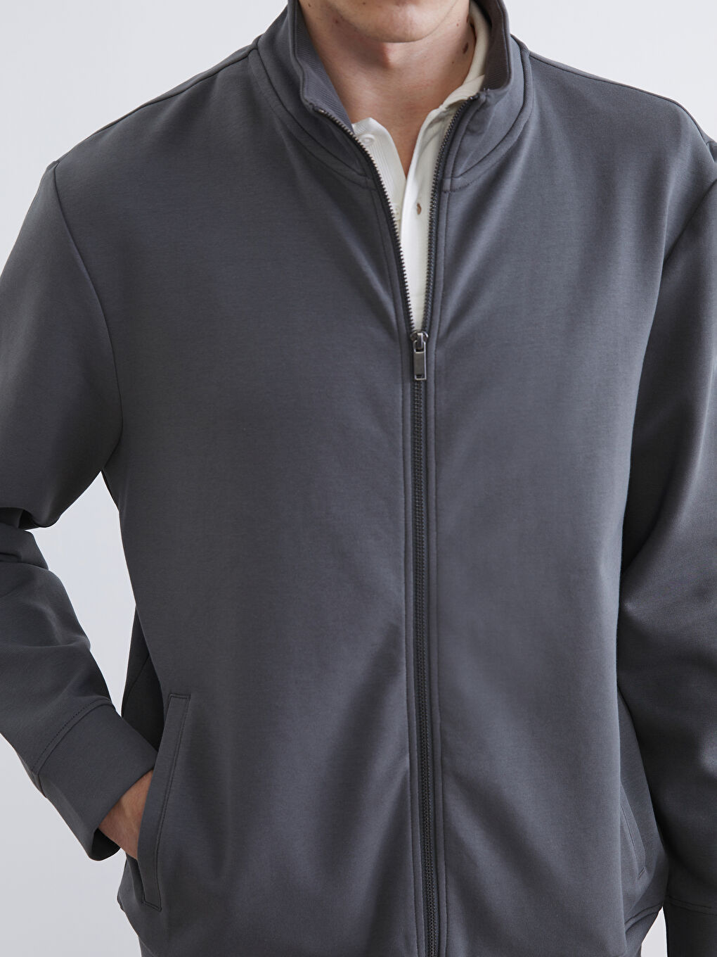 Мъжки суитшърт с цип и стандартна кройка-2