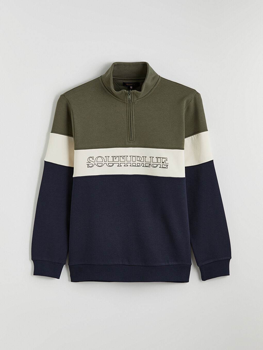 Dik Yaka Renk Bloklu Erkek Sweatshirt