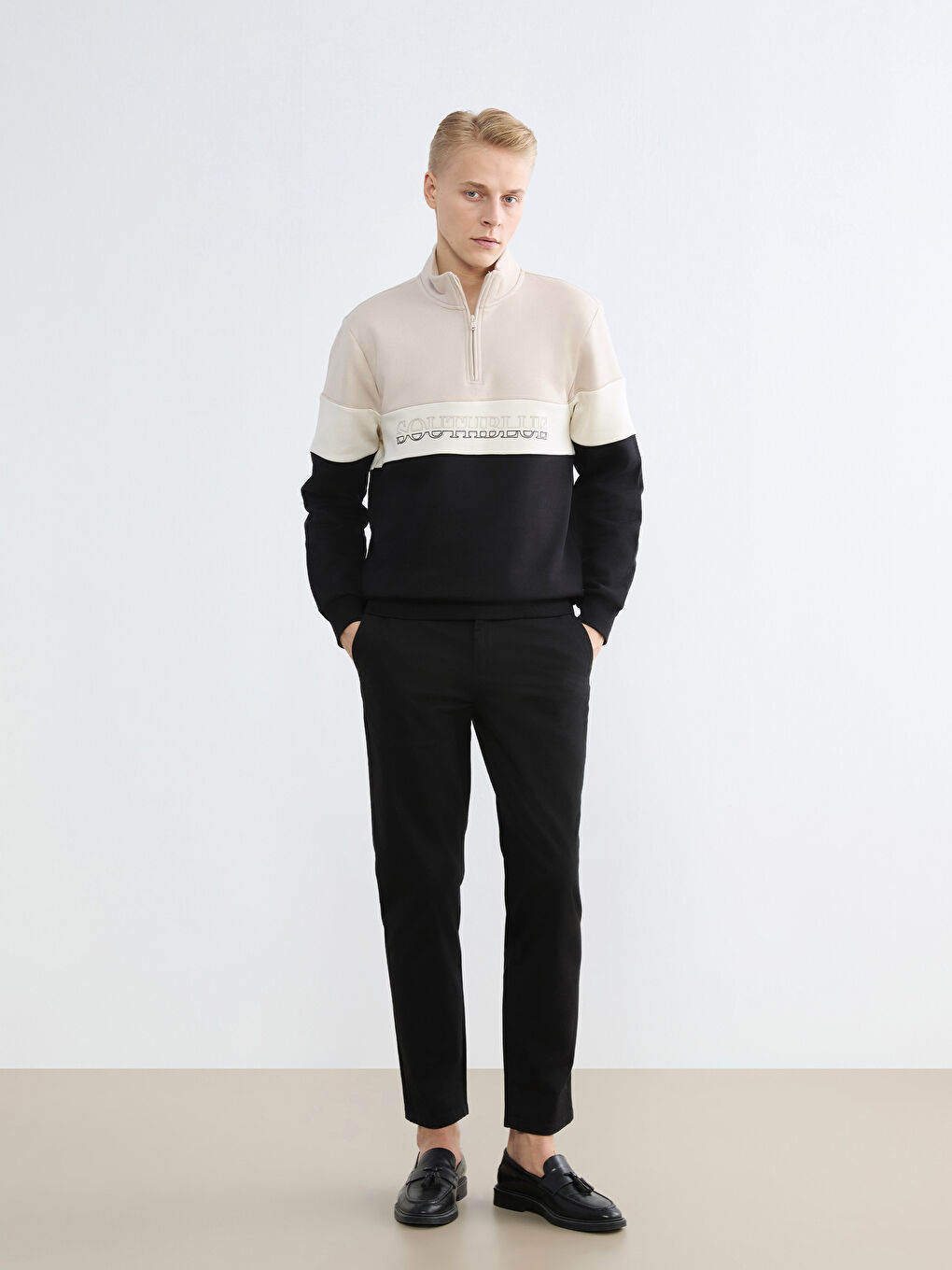 Mock Neck Color Block Men's Sweatshirt-2