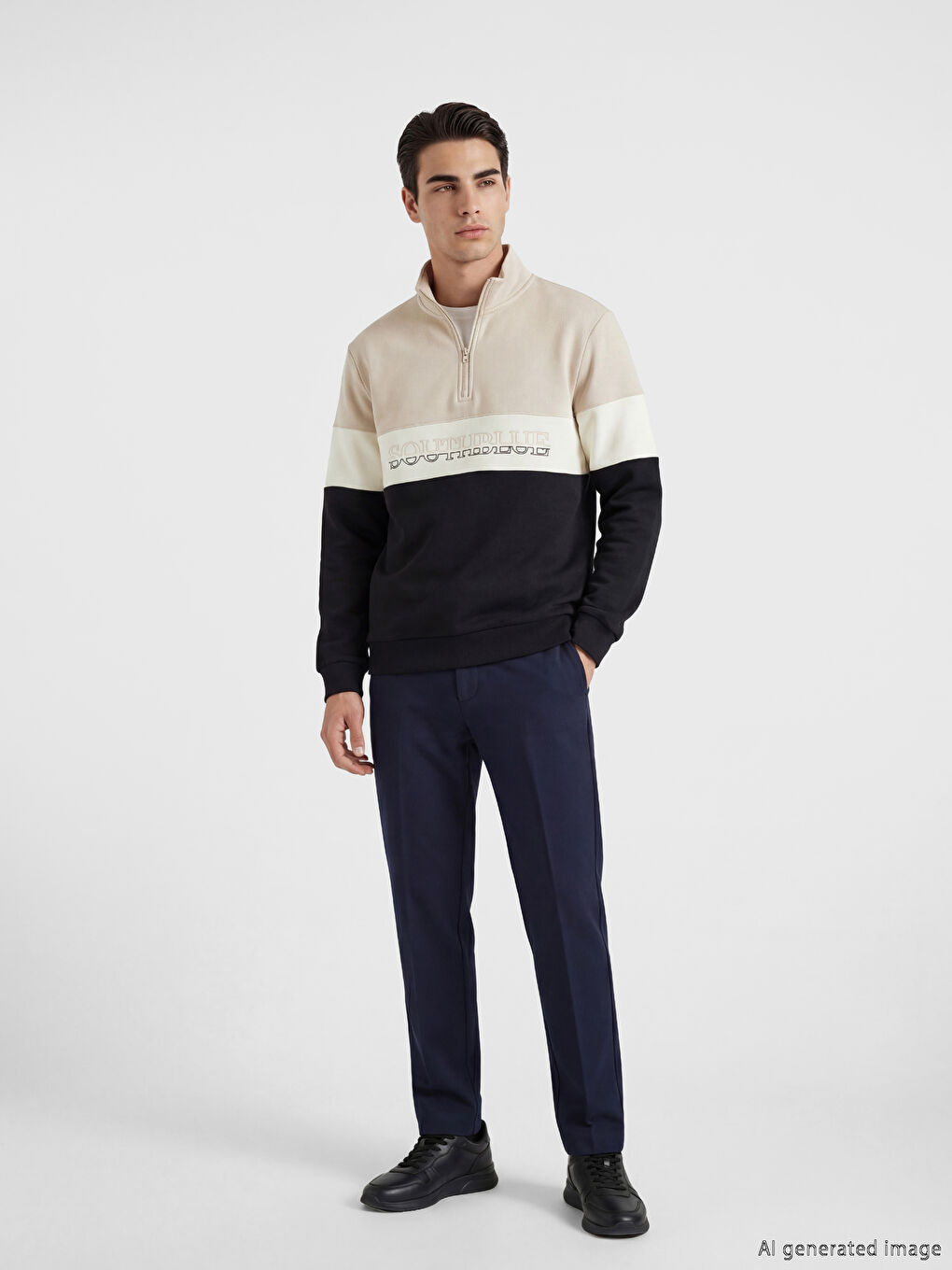 Mock Neck Color Block Men's Sweatshirt-1