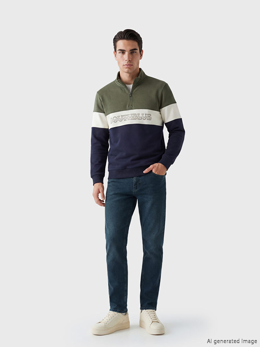 Ανδρικό Φούτερ με Ψηλό Λαιμό και Χρωματικό Μπλοκ-3