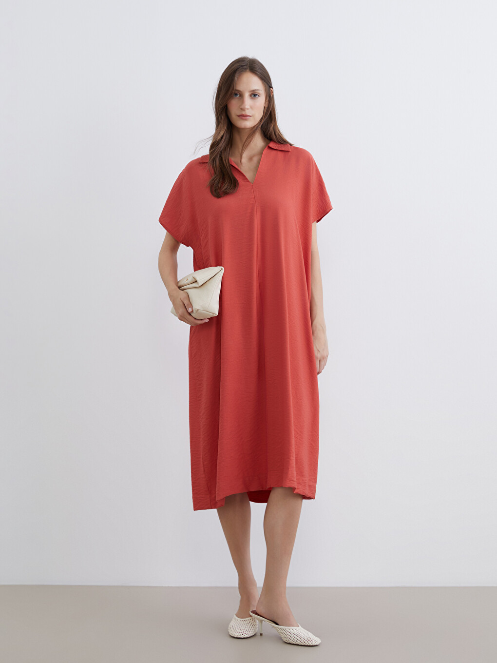 Shirt Collar Textured Dress