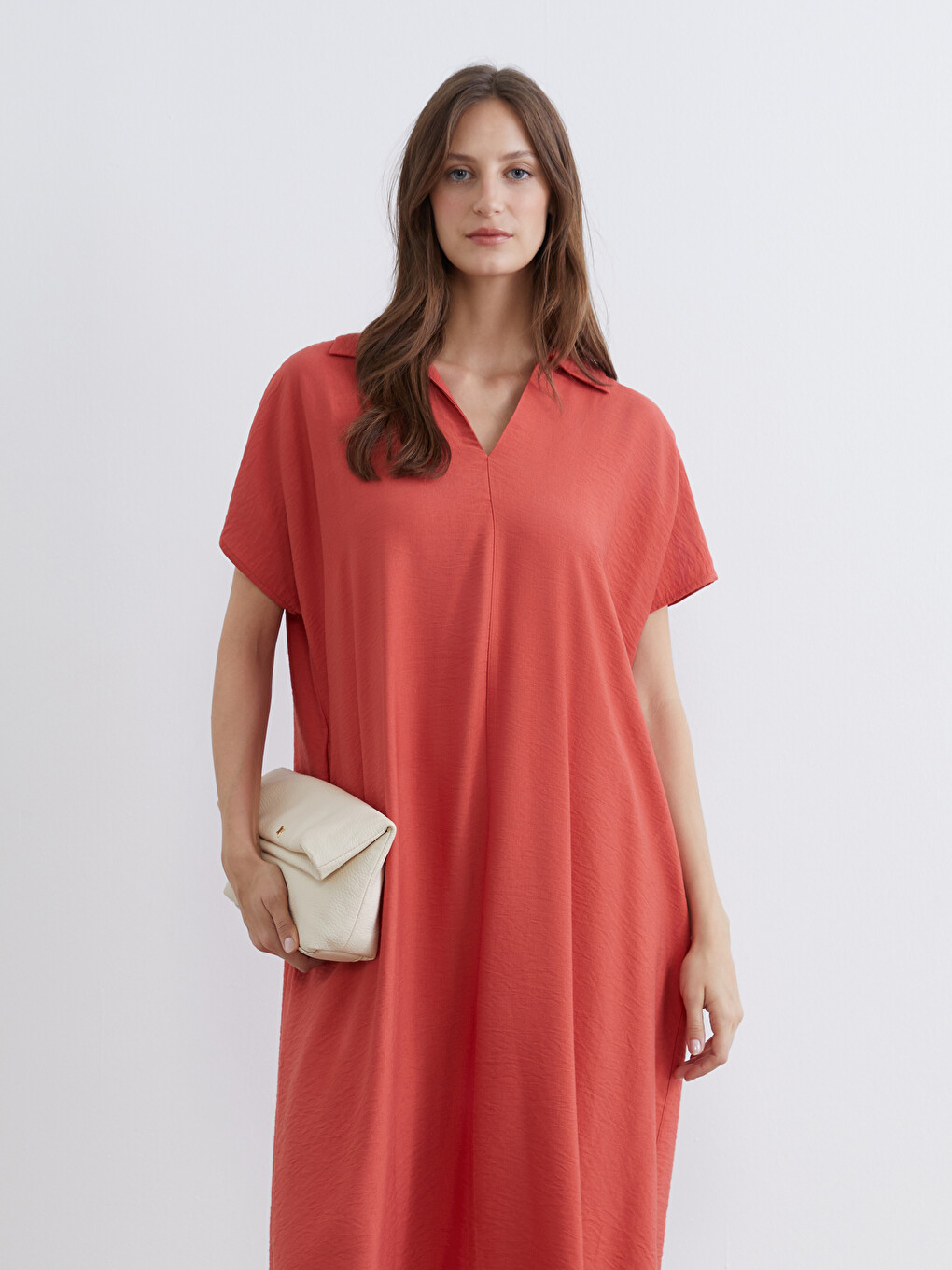 Shirt Collar Textured Dress-1