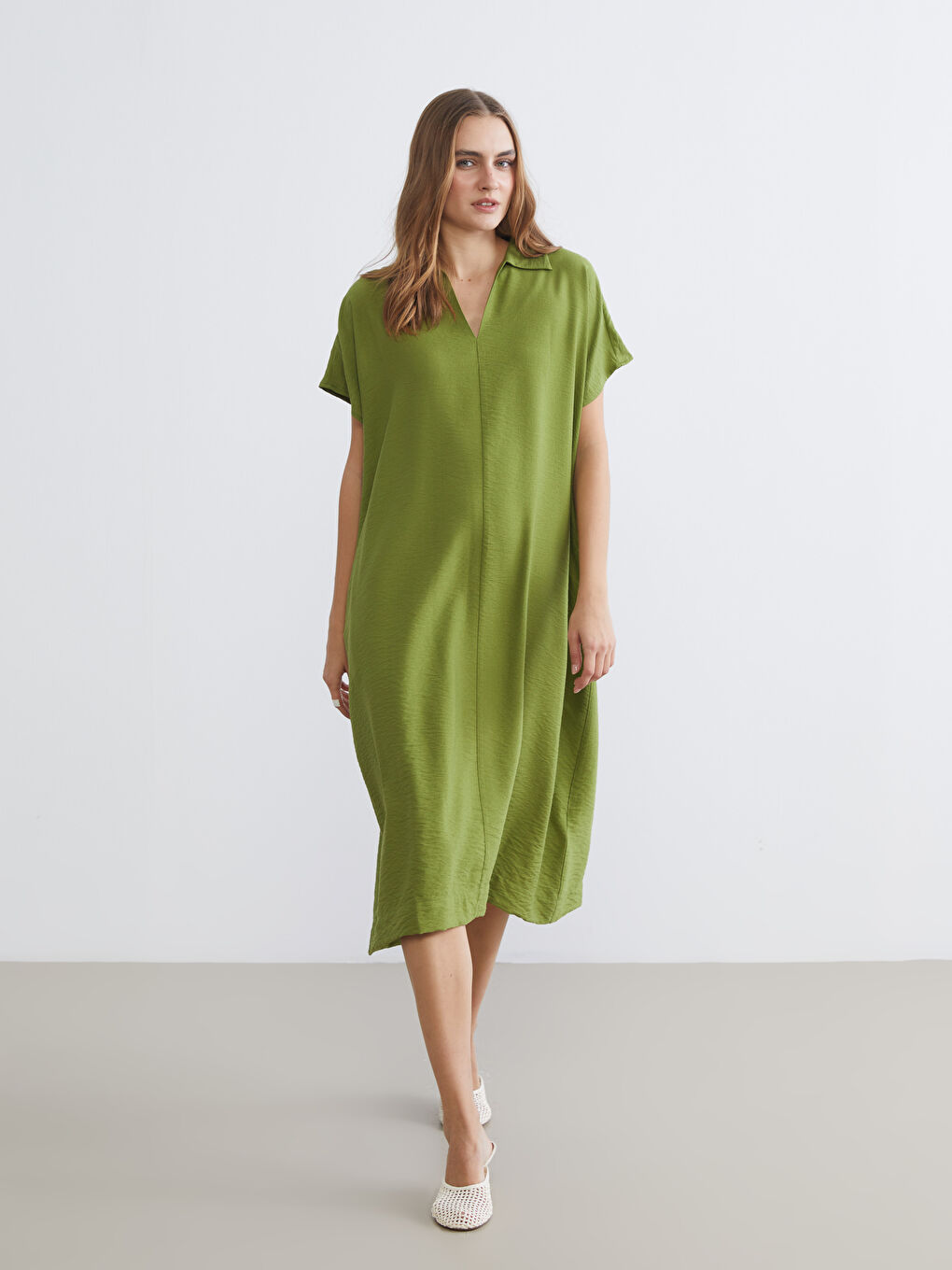 Shirt Collar Textured Dress