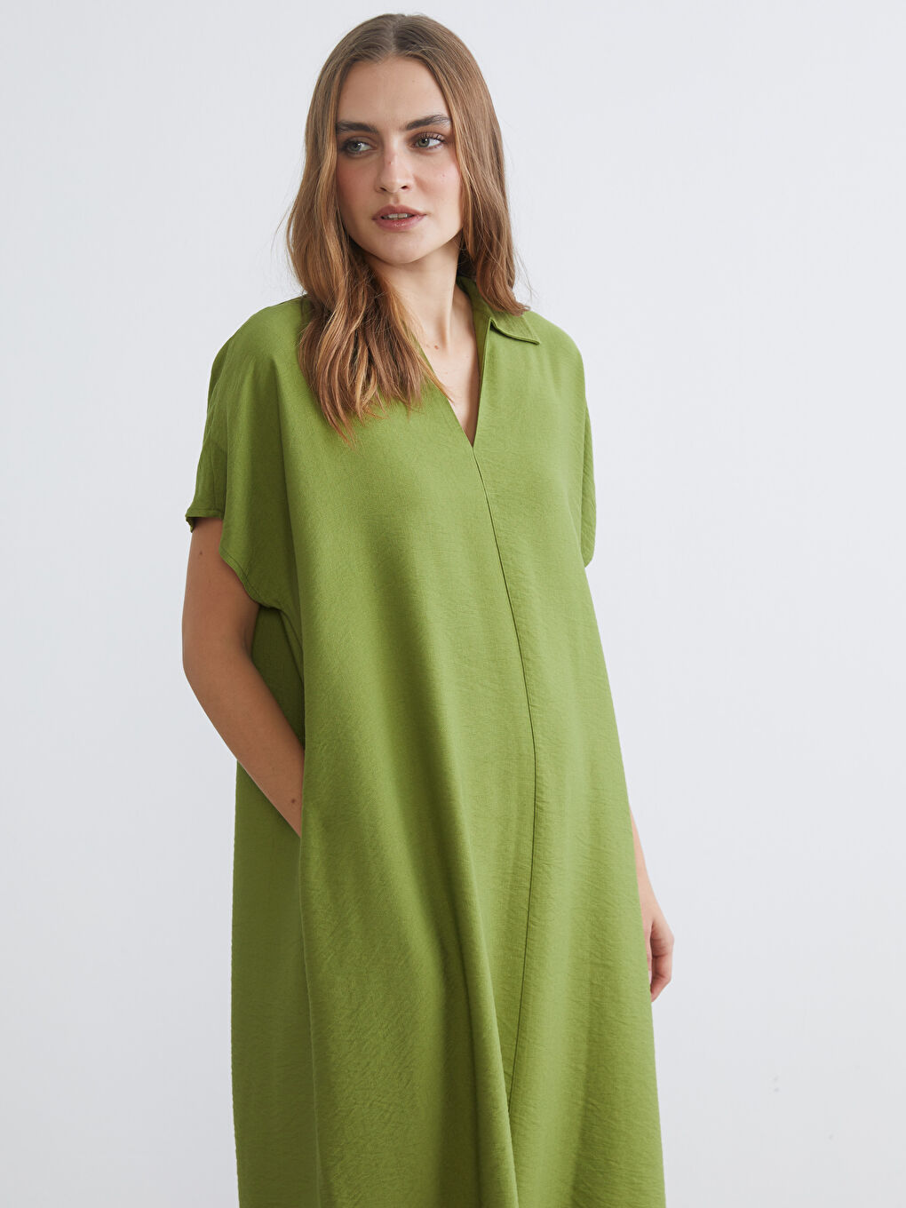 Shirt Collar Textured Dress-1