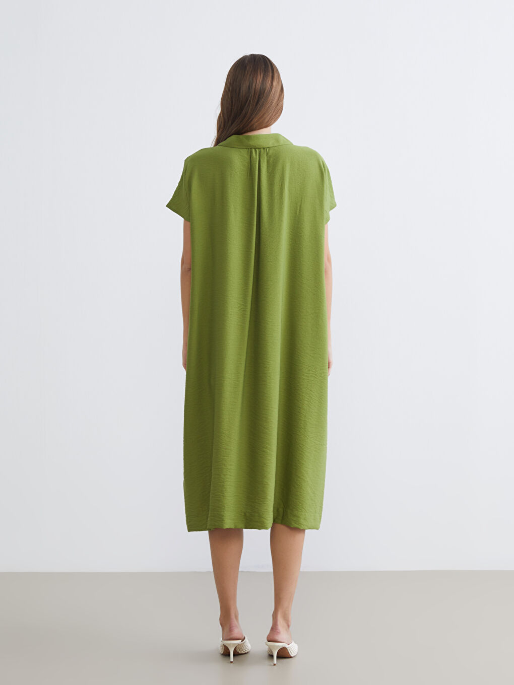 Shirt Collar Textured Dress-3