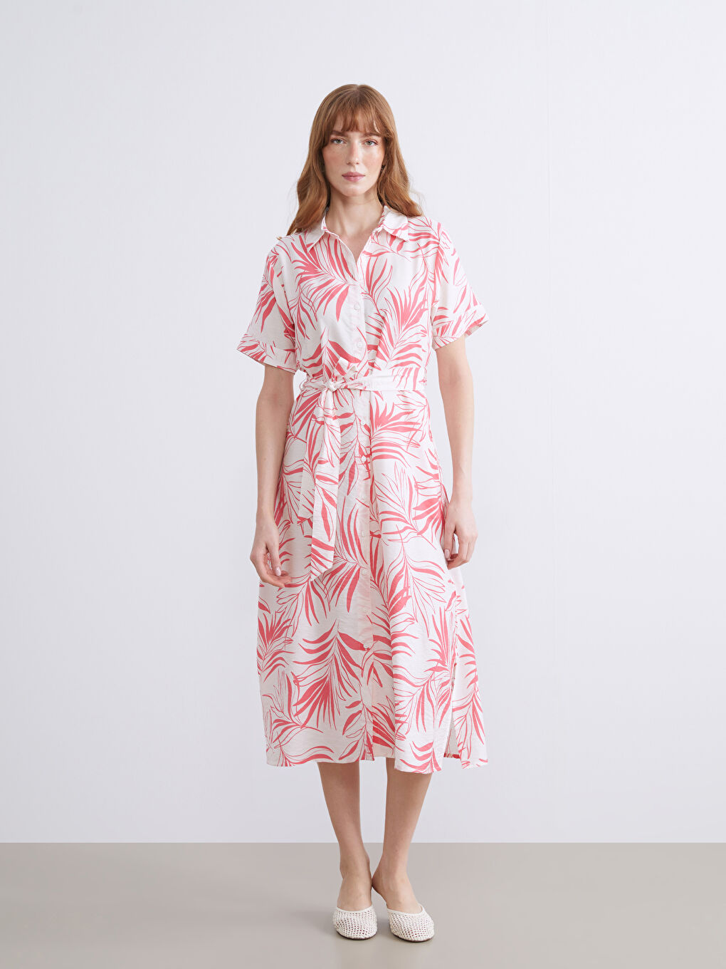 Женщины Розовый Платье-рубашка-1