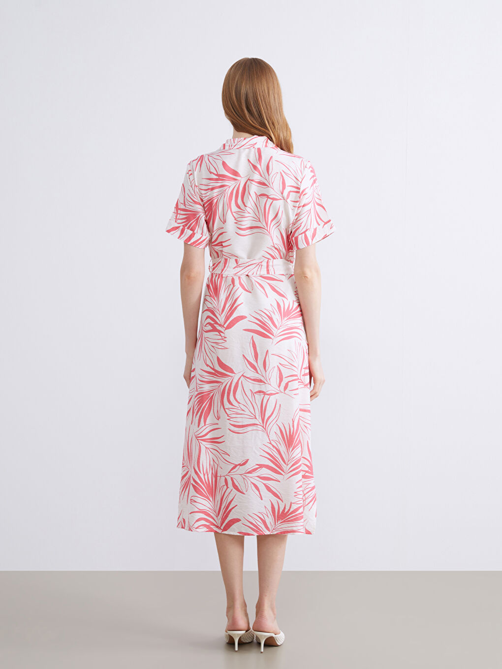 Женщины Розовый Платье-рубашка-3