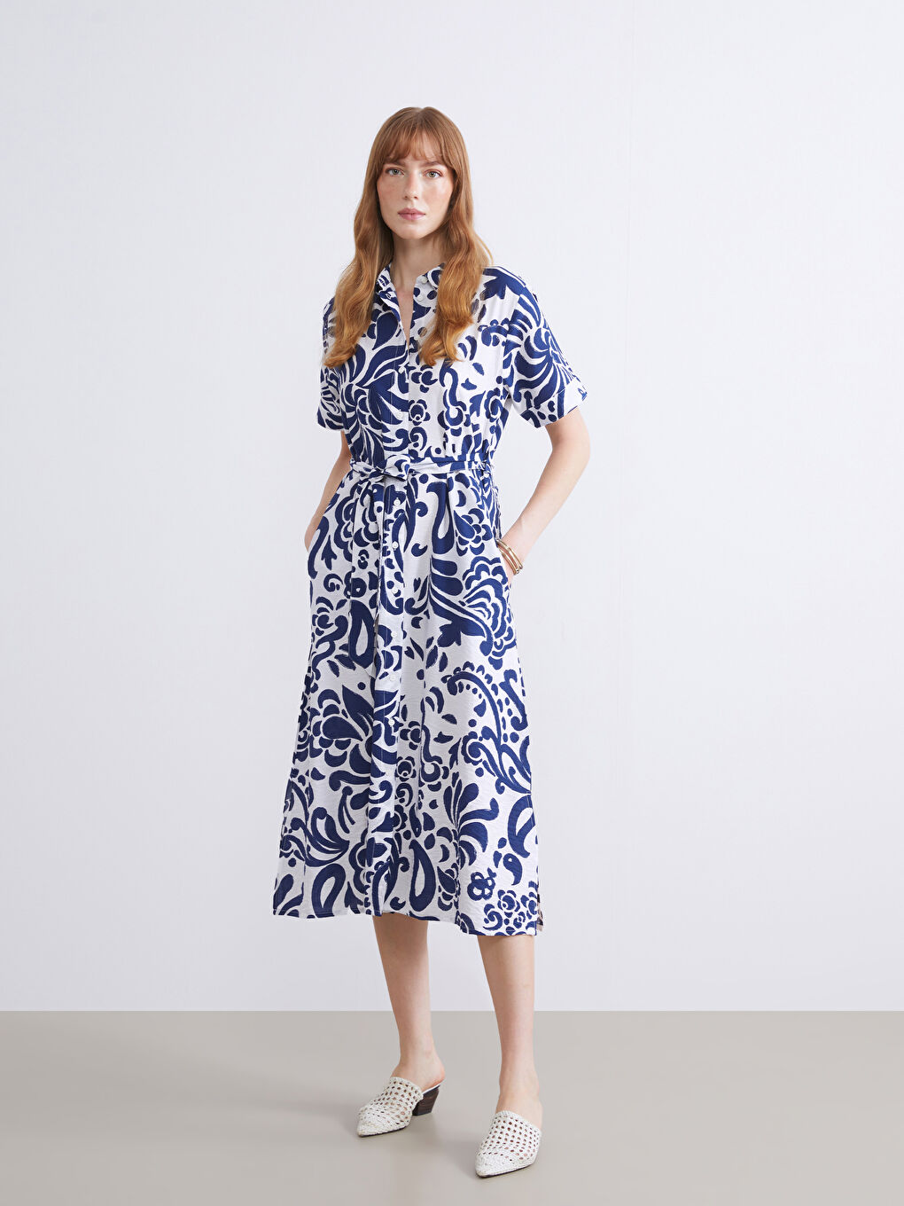 Floral Belted Shirt Dress