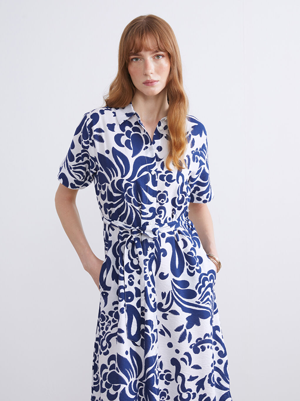 Floral Belted Shirt Dress-1