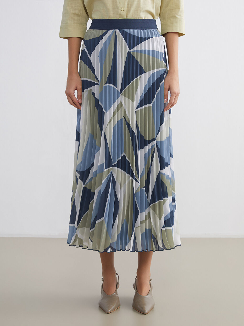 Elasticated Waist Patterned Chiffon Pleated Skirt-1