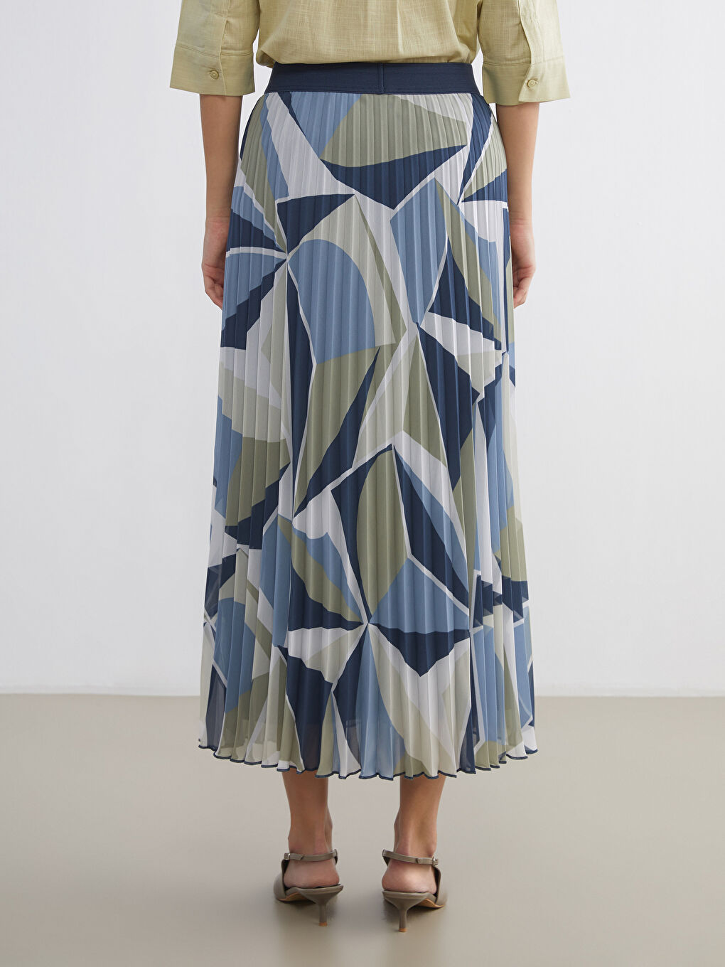 Elasticated Waist Patterned Chiffon Pleated Skirt-3