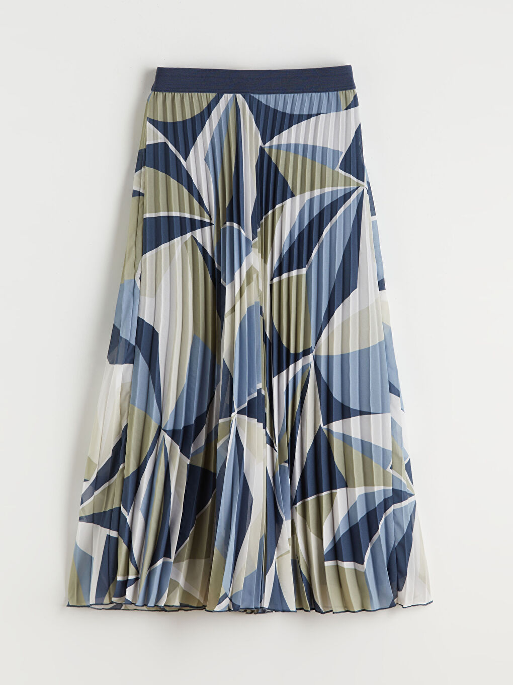 Elasticated Waist Patterned Chiffon Pleated Skirt-4