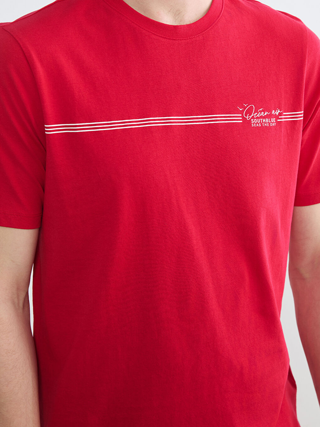 Kırmızı Bisiklet Yaka Baskılı Penye Erkek Tişört-2