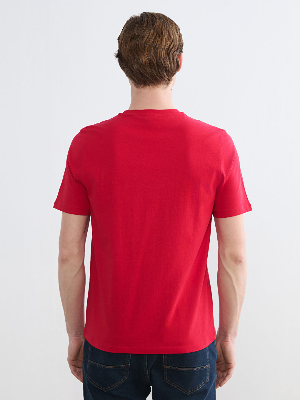 Kırmızı Bisiklet Yaka Baskılı Penye Erkek Tişört-3
