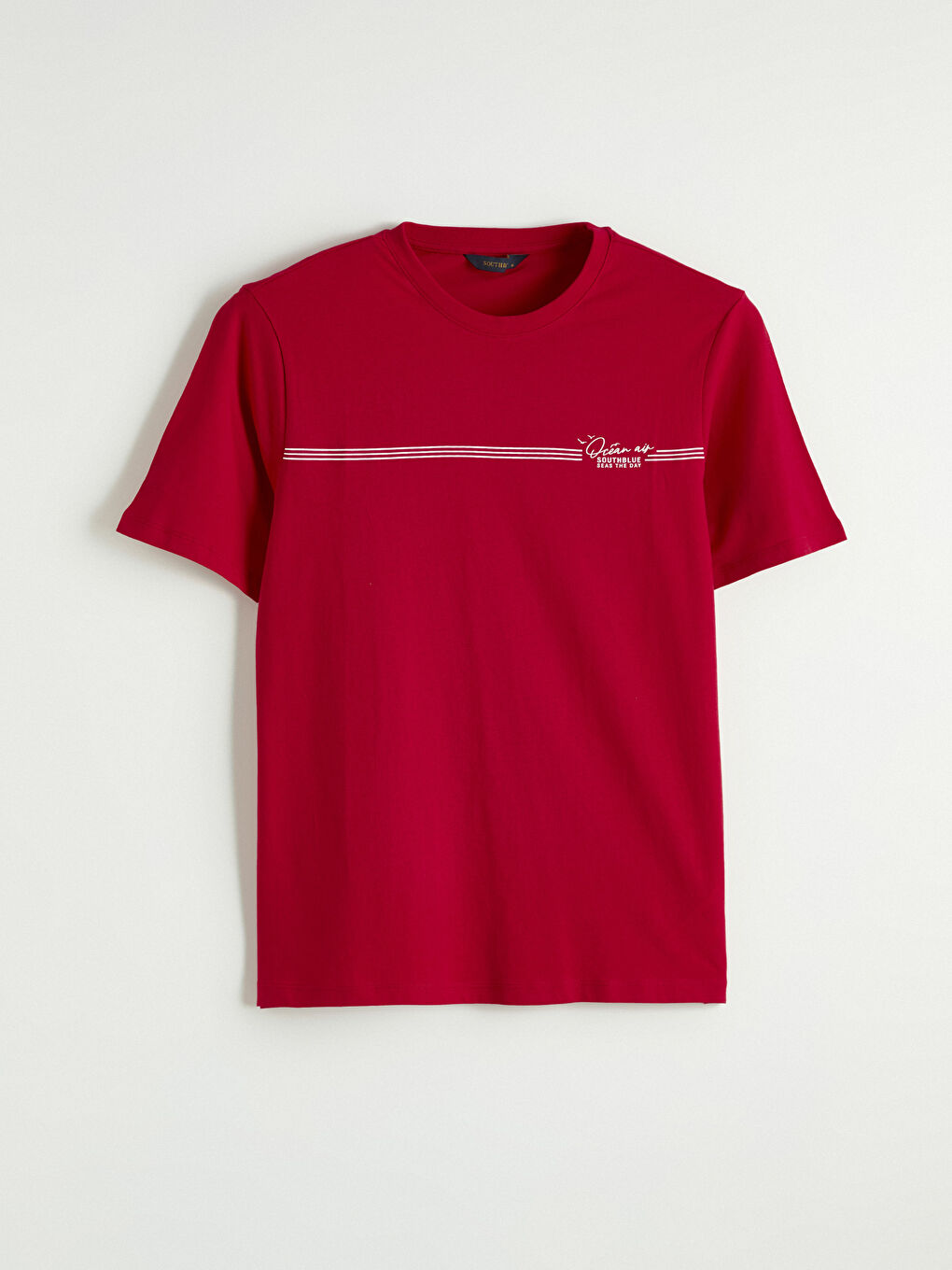 Kırmızı Bisiklet Yaka Baskılı Penye Erkek Tişört-4