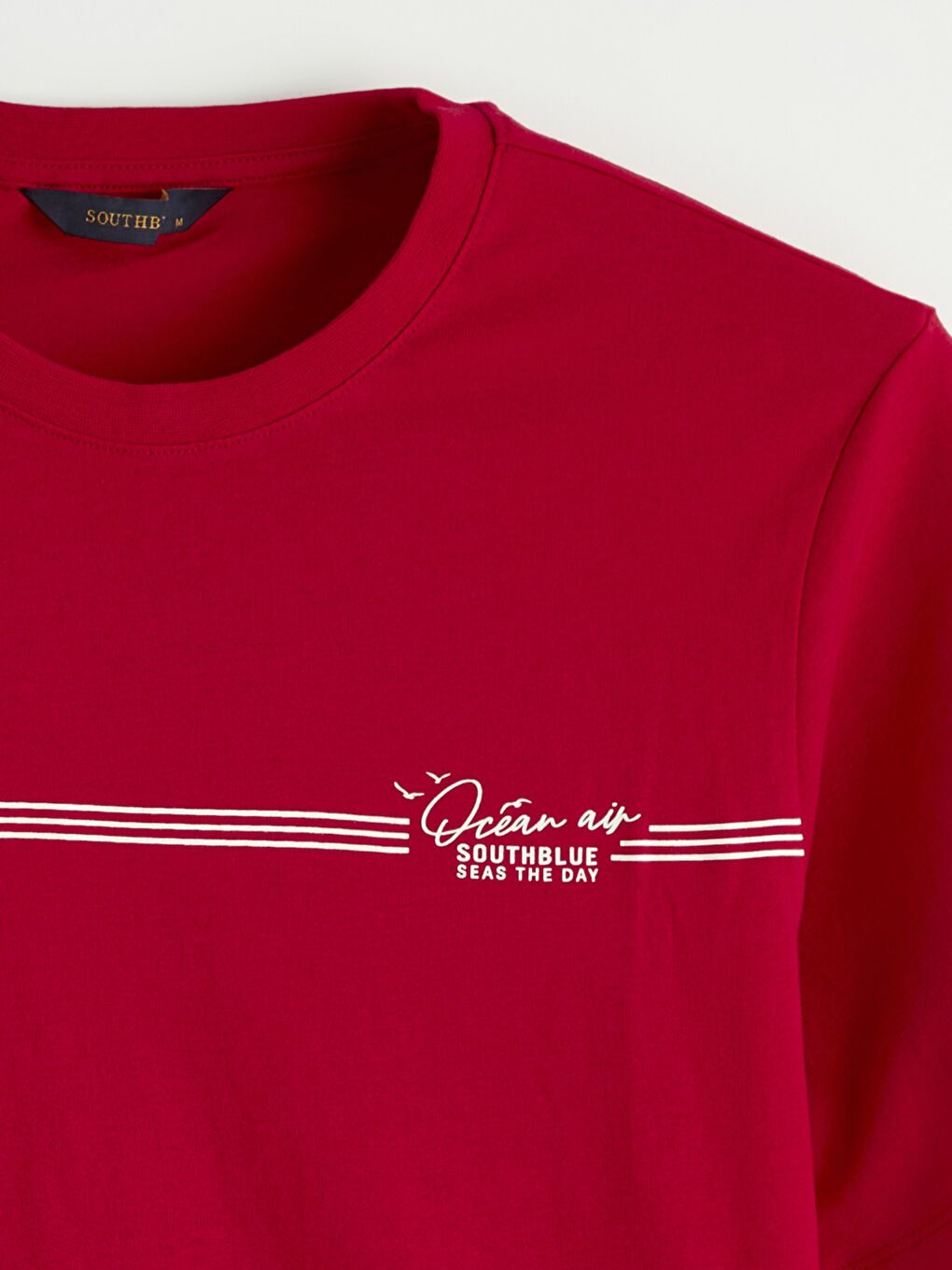 Kırmızı Bisiklet Yaka Baskılı Penye Erkek Tişört-5