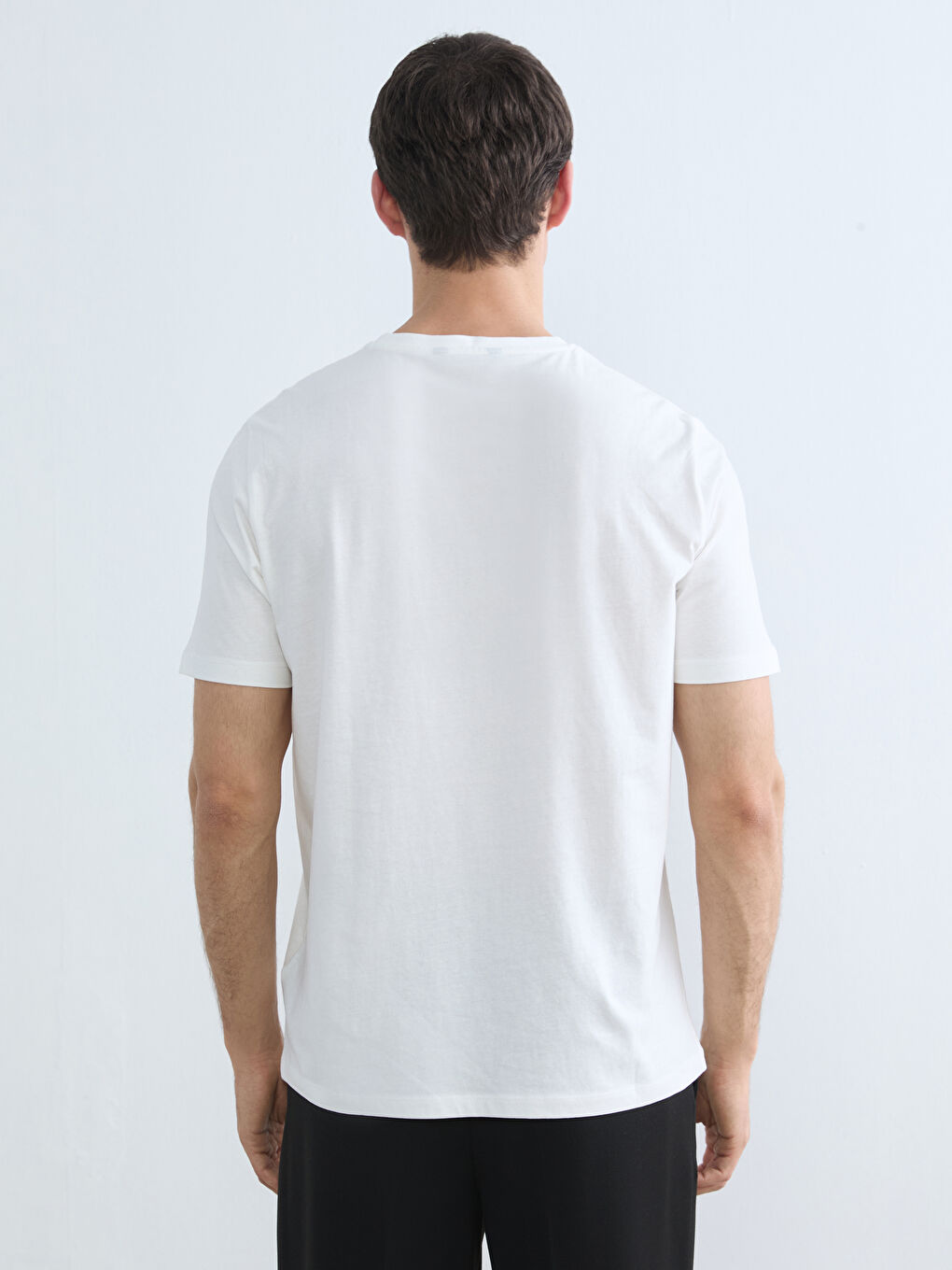 Ekru Bisiklet Yaka Baskılı Penye Erkek Tişört-3