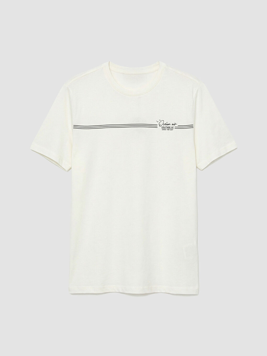 Ekru Bisiklet Yaka Baskılı Penye Erkek Tişört-4