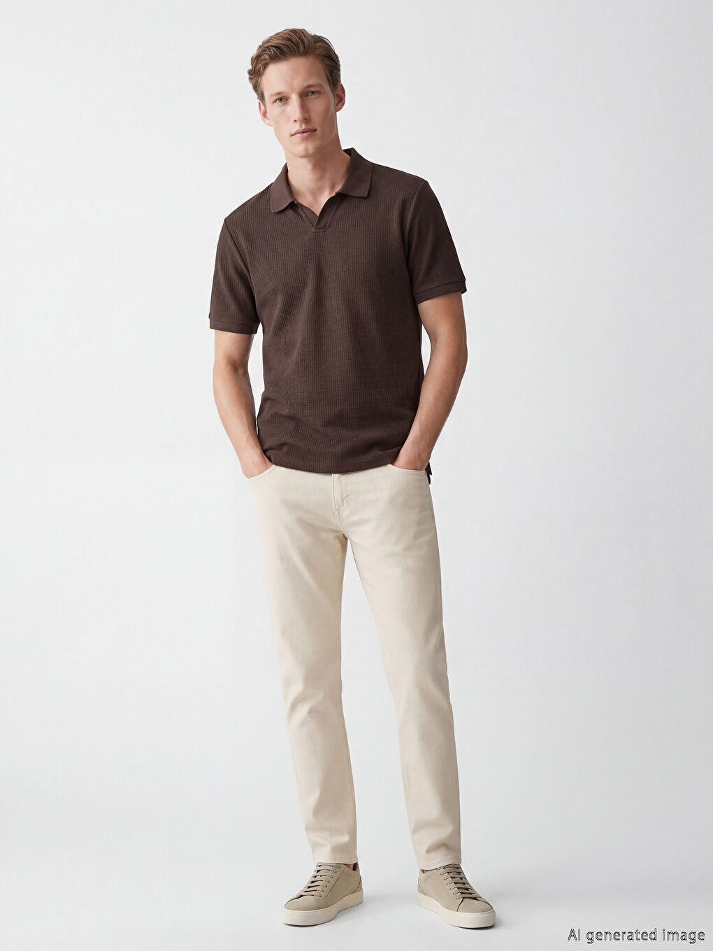 Kahverengi Polo Yaka Erkek Tişört-1