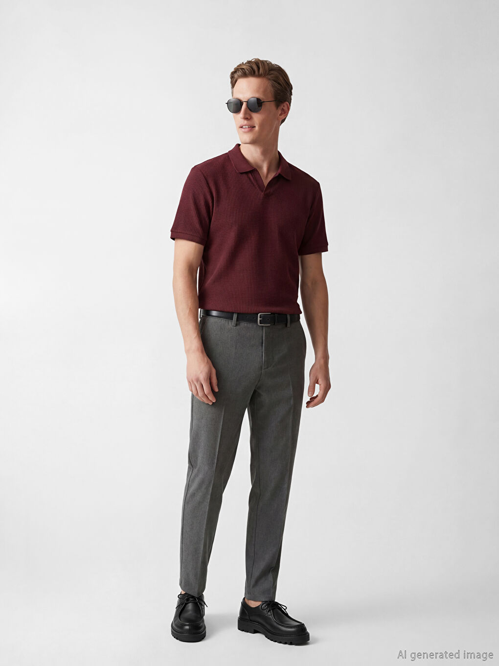 Mürdüm Polo Yaka Erkek Tişört-1