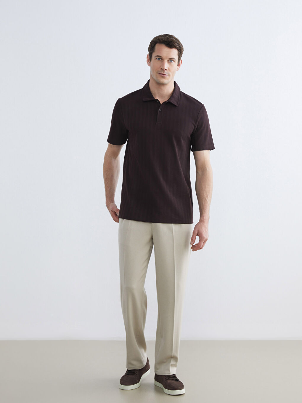 Mürdüm Polo Yaka Erkek Tişört-1