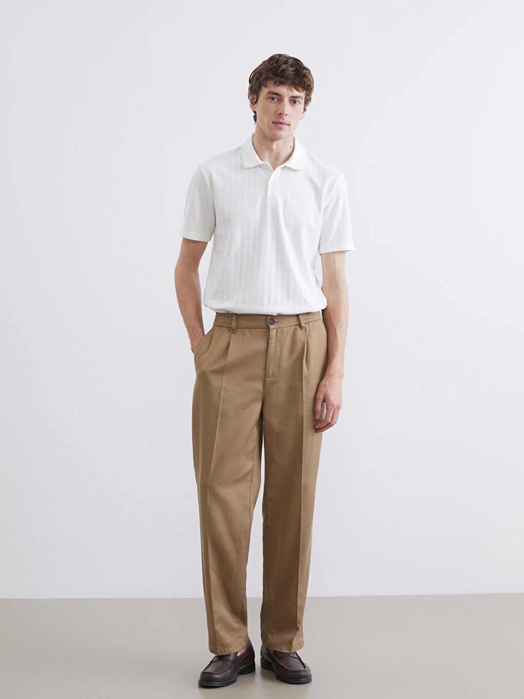 Ekru Polo Yaka Erkek Tişört-1