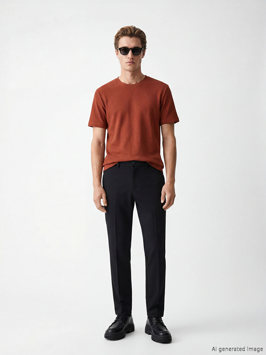 Kırmızı Bisiklet Yaka Erkek Tişört-1