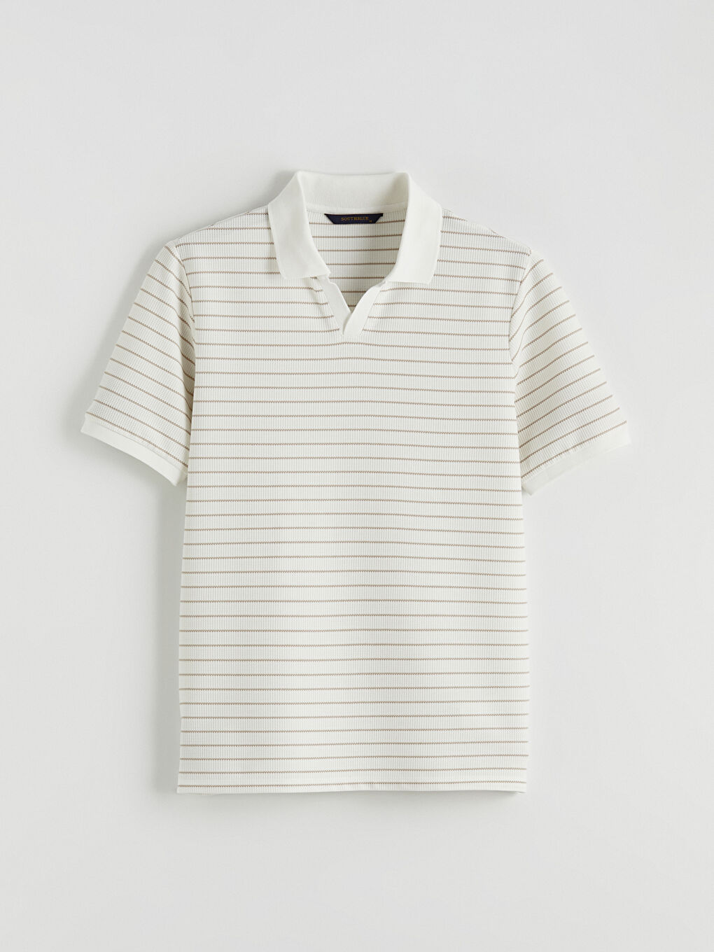 Bej Polo Yaka Çizgili Tişört