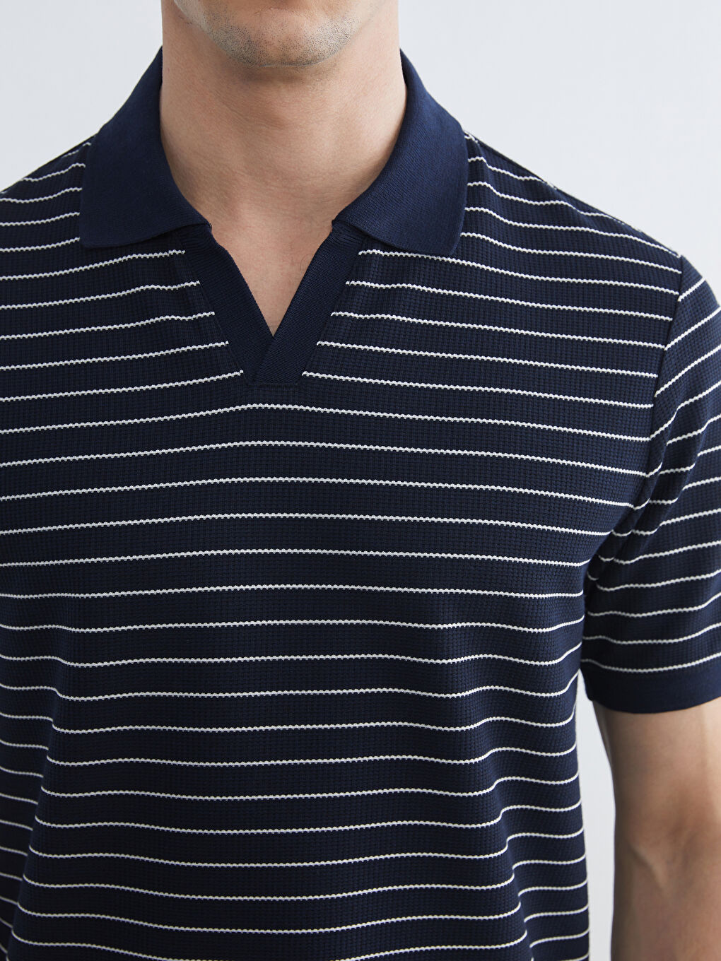 Lacivert Polo Yaka Çizgili Tişört-2