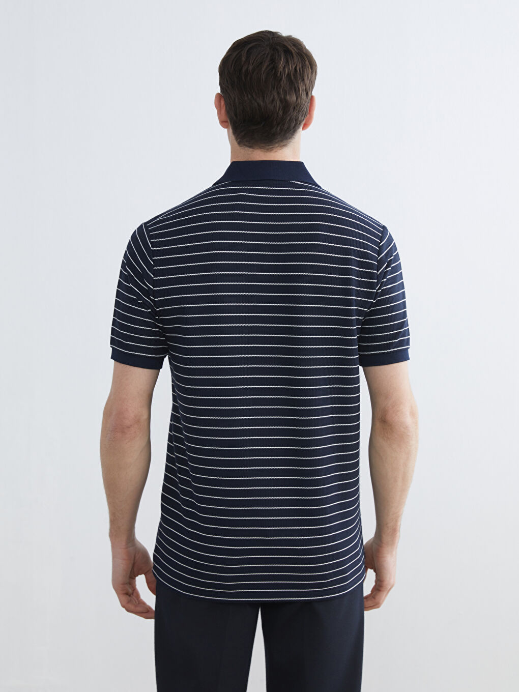 Lacivert Polo Yaka Çizgili Tişört-3