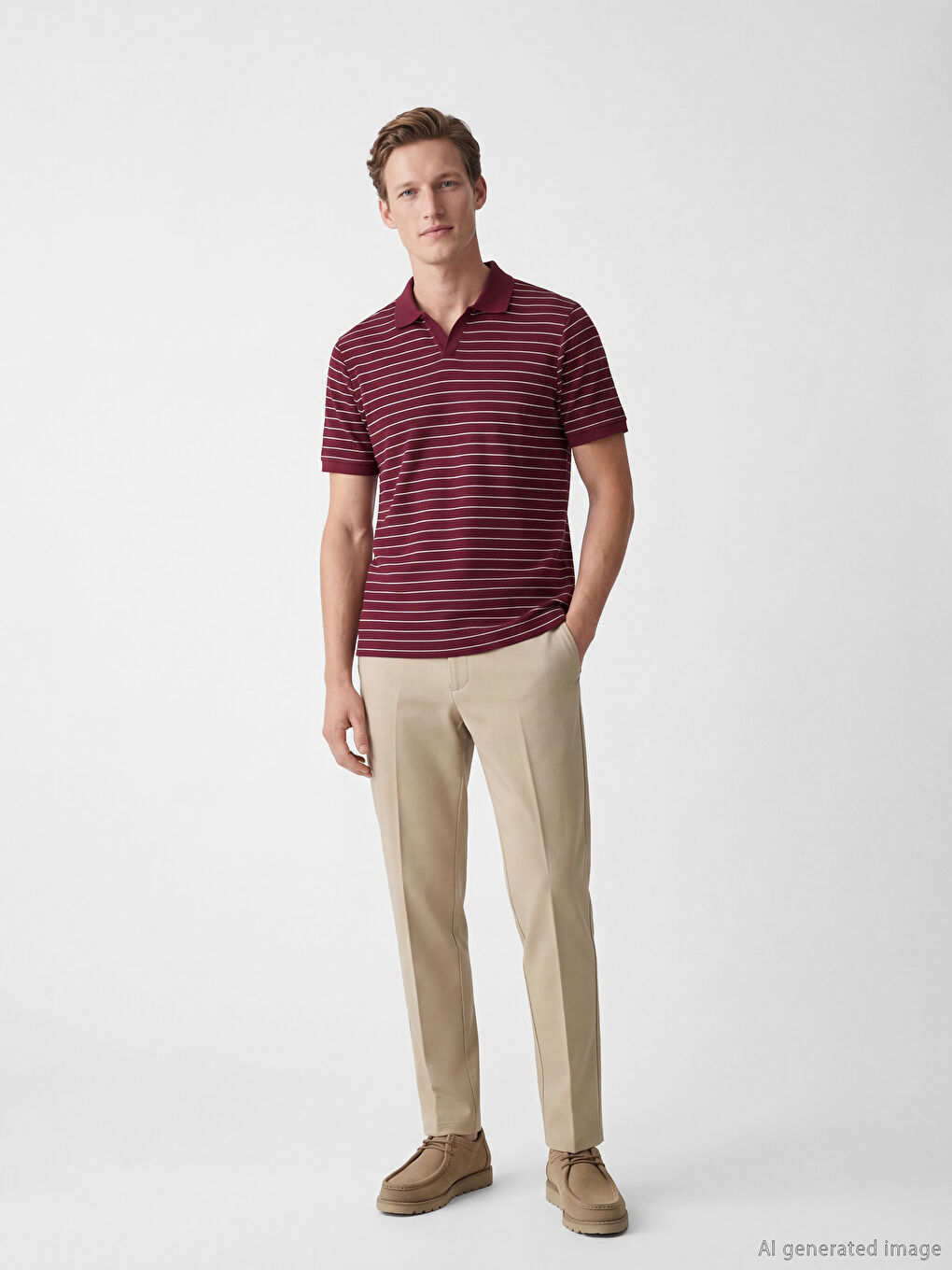 Bordo Polo Yaka Standart Kalıp Erkek Tişört-1