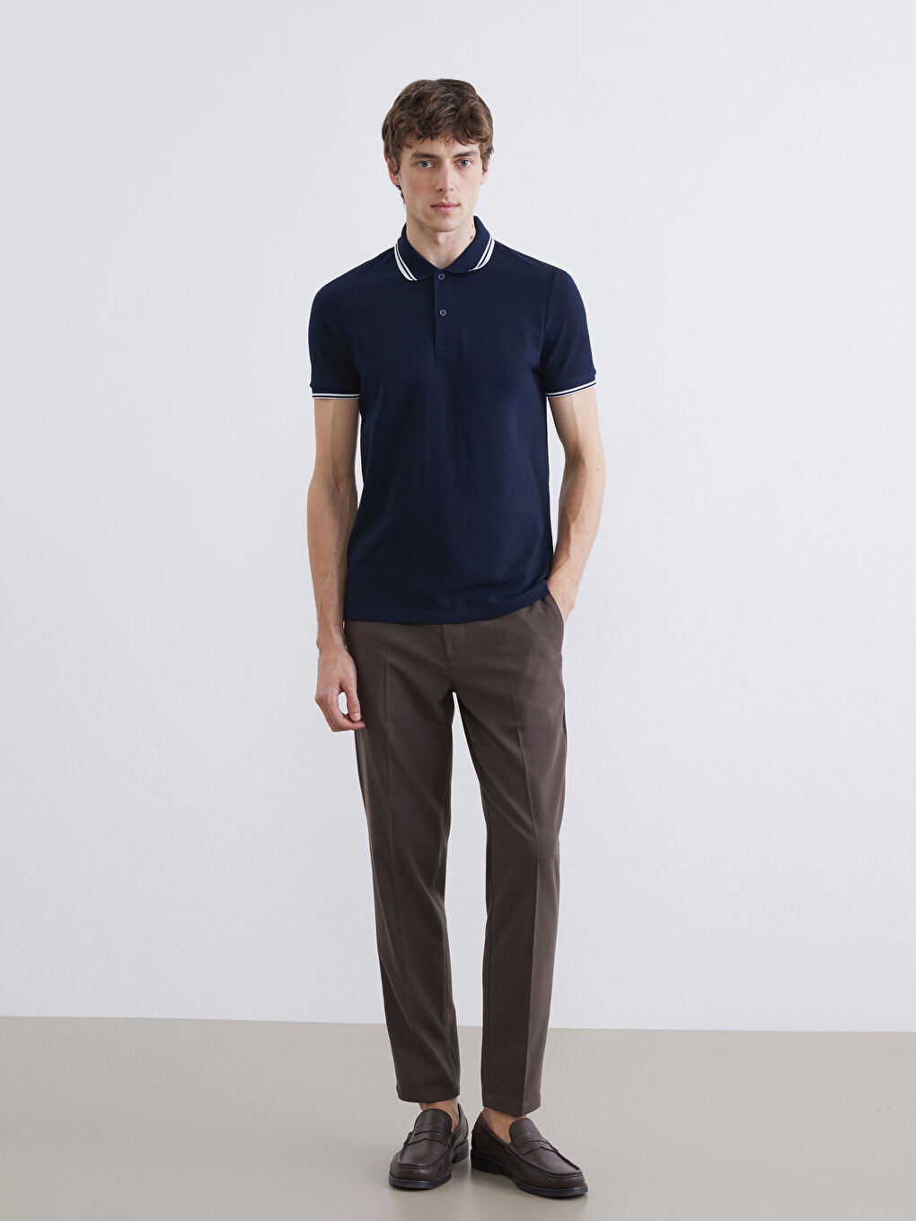 Lacivert Polo Yaka Pike Erkek Tişört-1