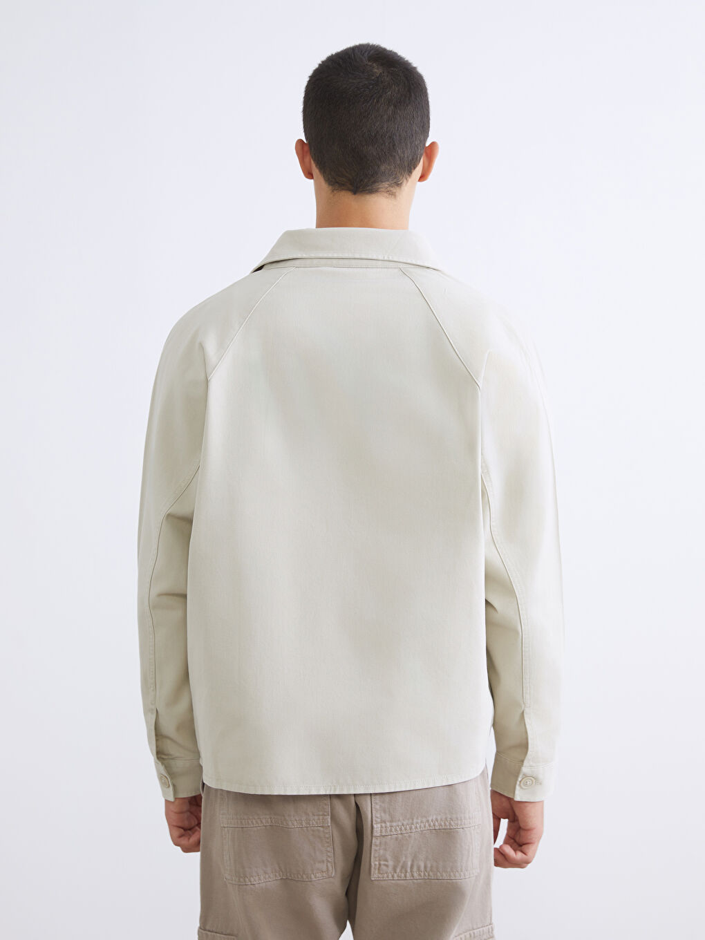 Bej Loose Fit Gabardin Erkek Gömlek Ceket-4