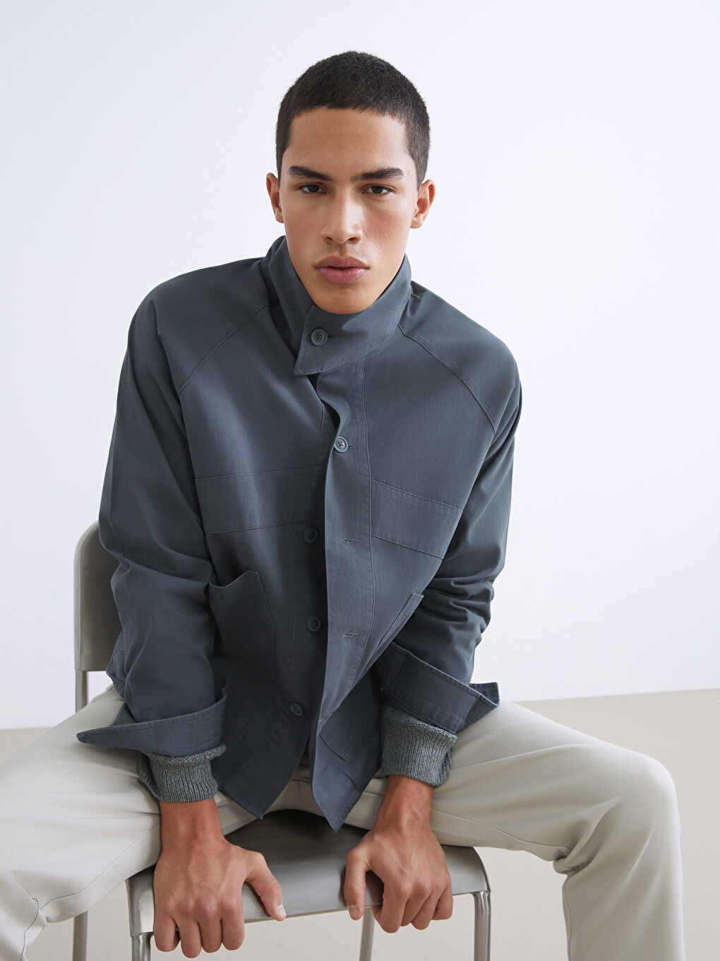 Yeşil Loose Fit Gabardin Erkek Gömlek Ceket