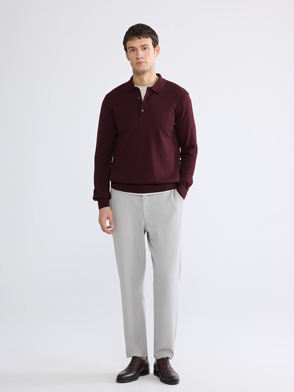 Mürdüm Polo Yaka Erkek Triko Kazak-1