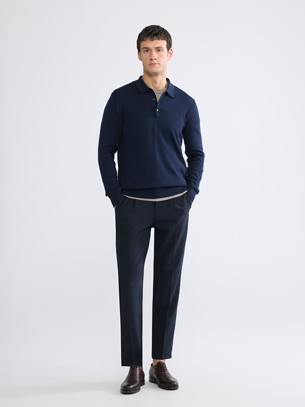 Lacivert Polo Yaka Erkek Triko Kazak-1